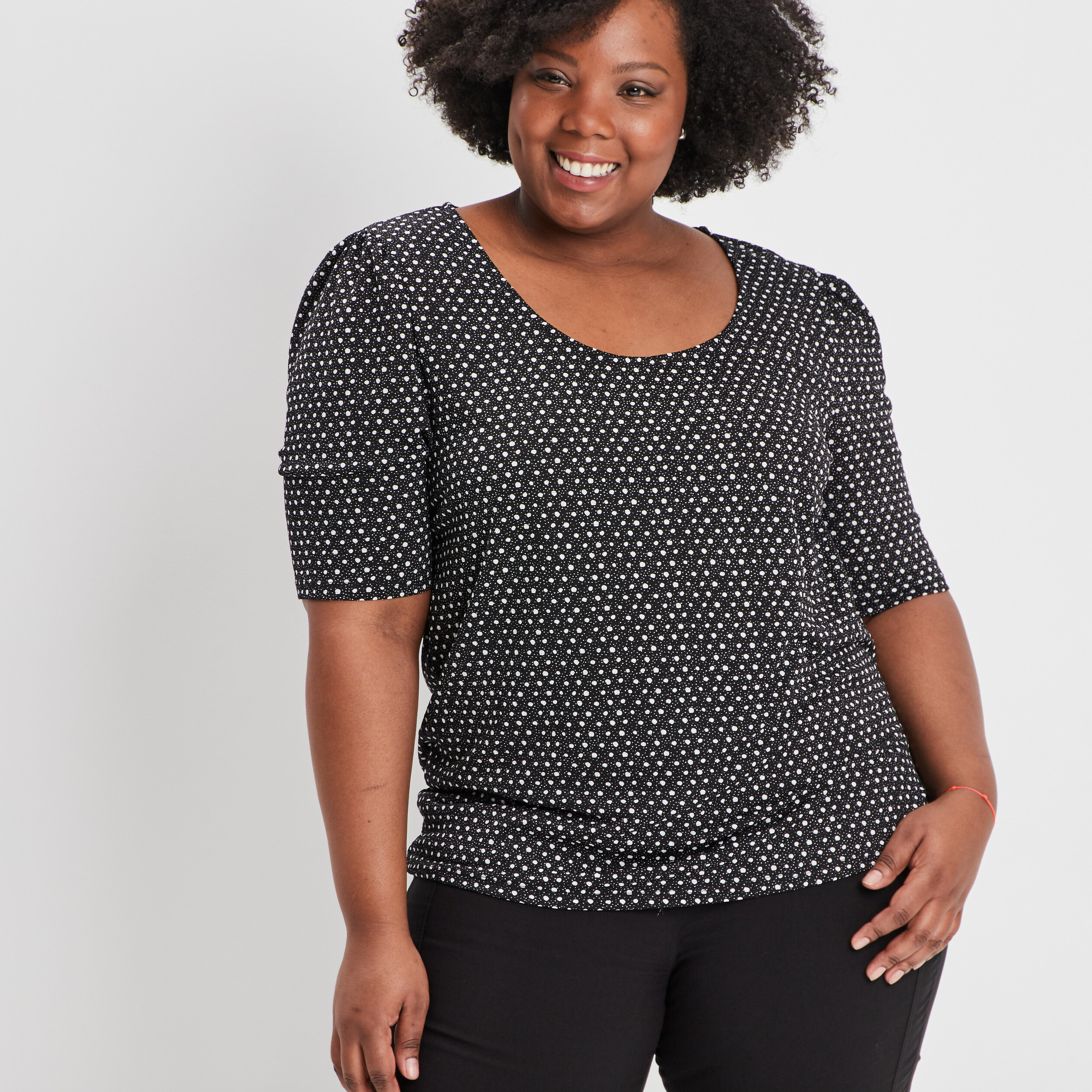 T-shirt manches 3 4 noir femme grande taille | La Halle
