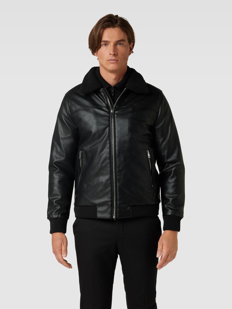 Lederjacke mit Umlegekragen in schwarz