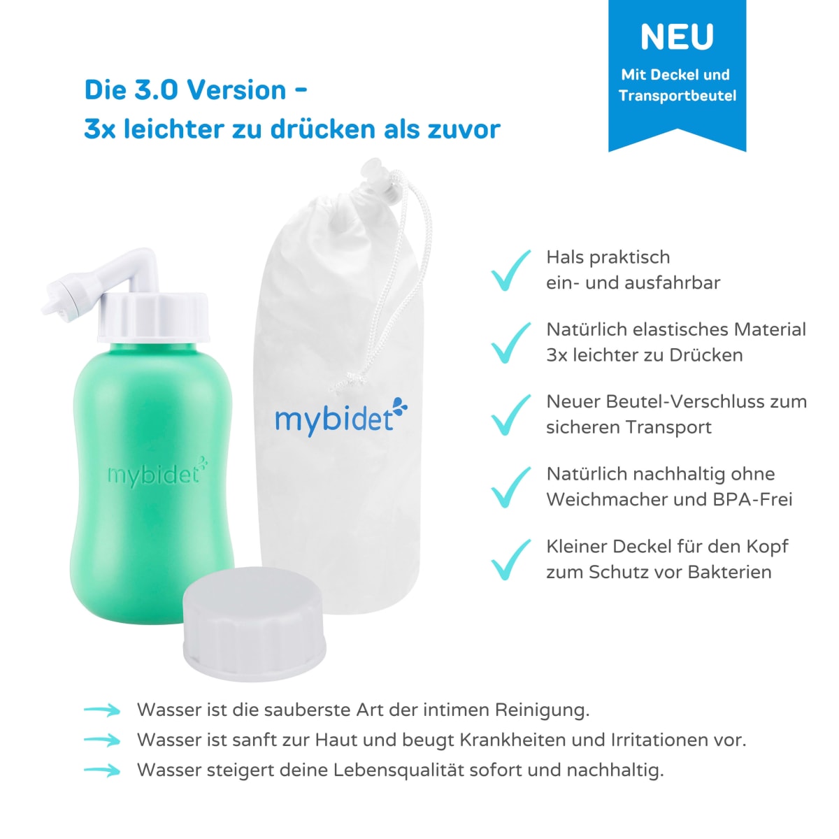 Po- und Intimdusche Mint, inkl. Reisebeutel und Deckel, 1 St