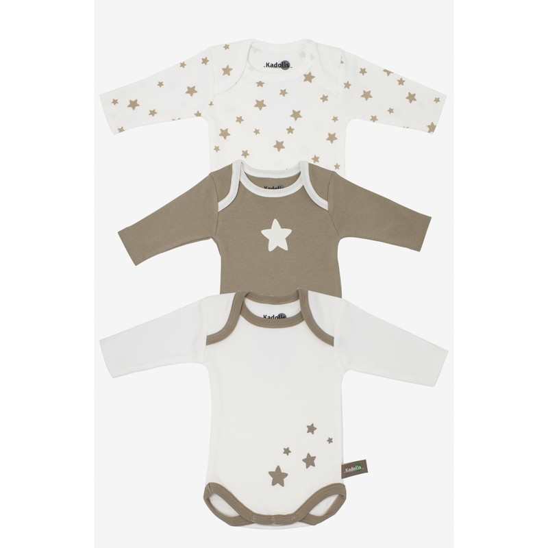 Lot de 3 Body manches longues en Coton Bio à motifs étoiles