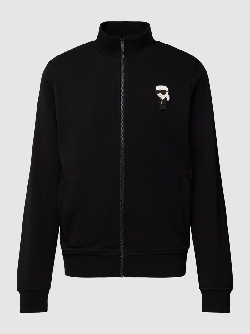 Sweatjacke mit Label-Patch in schwarz