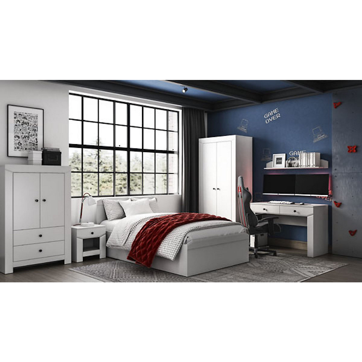 Jugendzimmer-Set Terni 4-teilig mit Kleiderschrank, Sideboard, Bett und Nachtkonsole