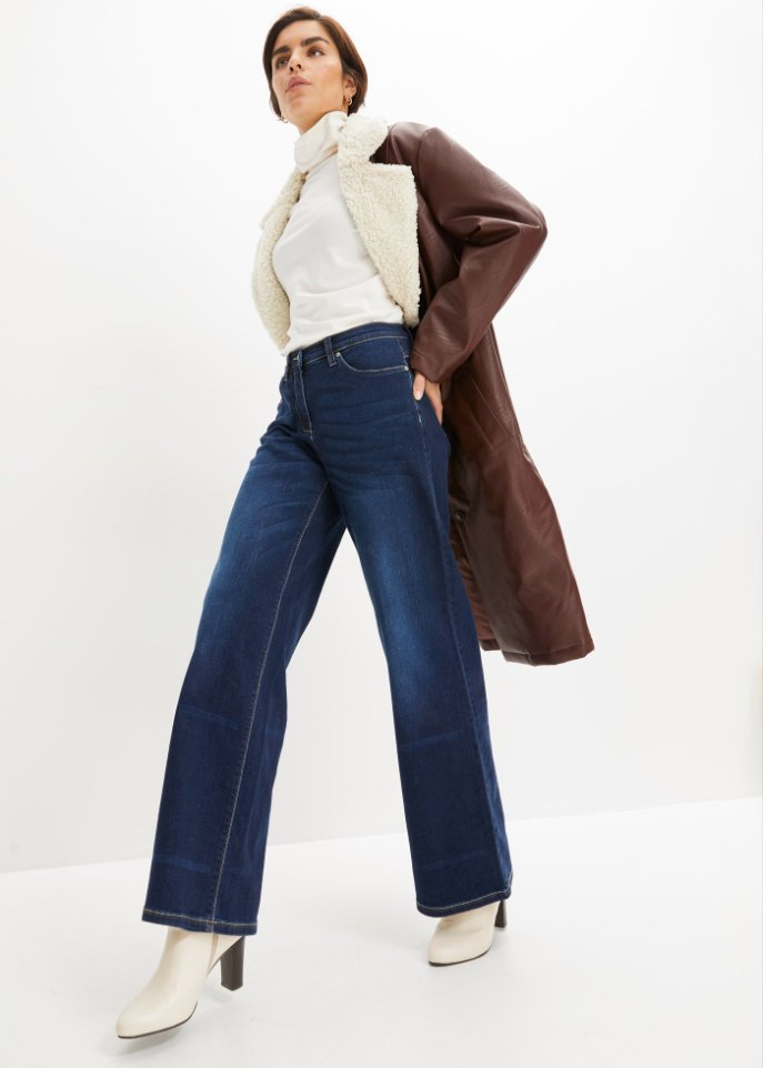 Stretch-Jeans mit extra weitem Bein und Bequembund