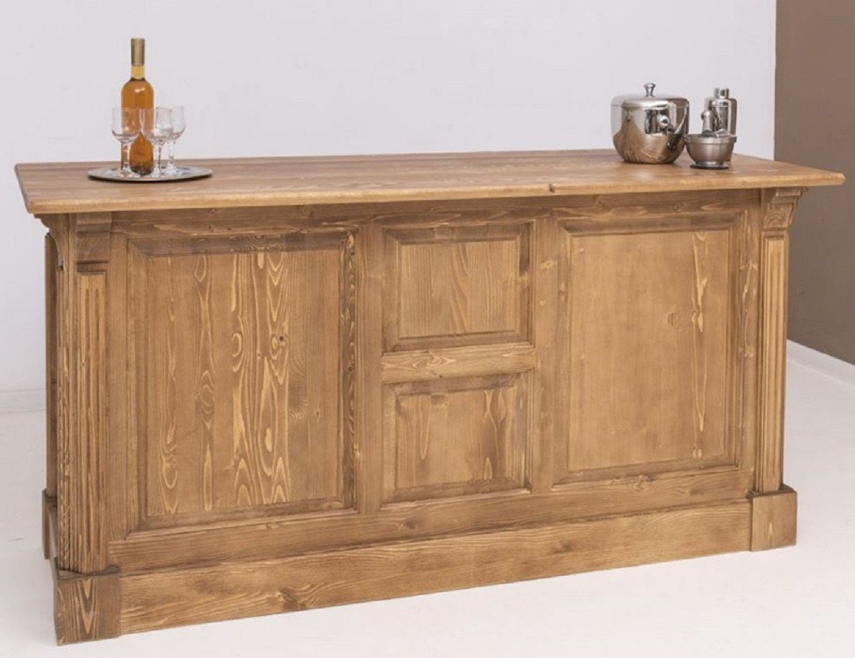 Casa Padrino Barschrank Landhausstil Bar Theke Hellbraun 191 x 68 x H. 95 cm - Massivholz Thekentisch - Bartisch - Massivholz Bar Möbel im Landhausstil