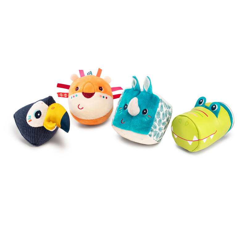 Set de 4 hochets jungle en tissu Lilliputiens