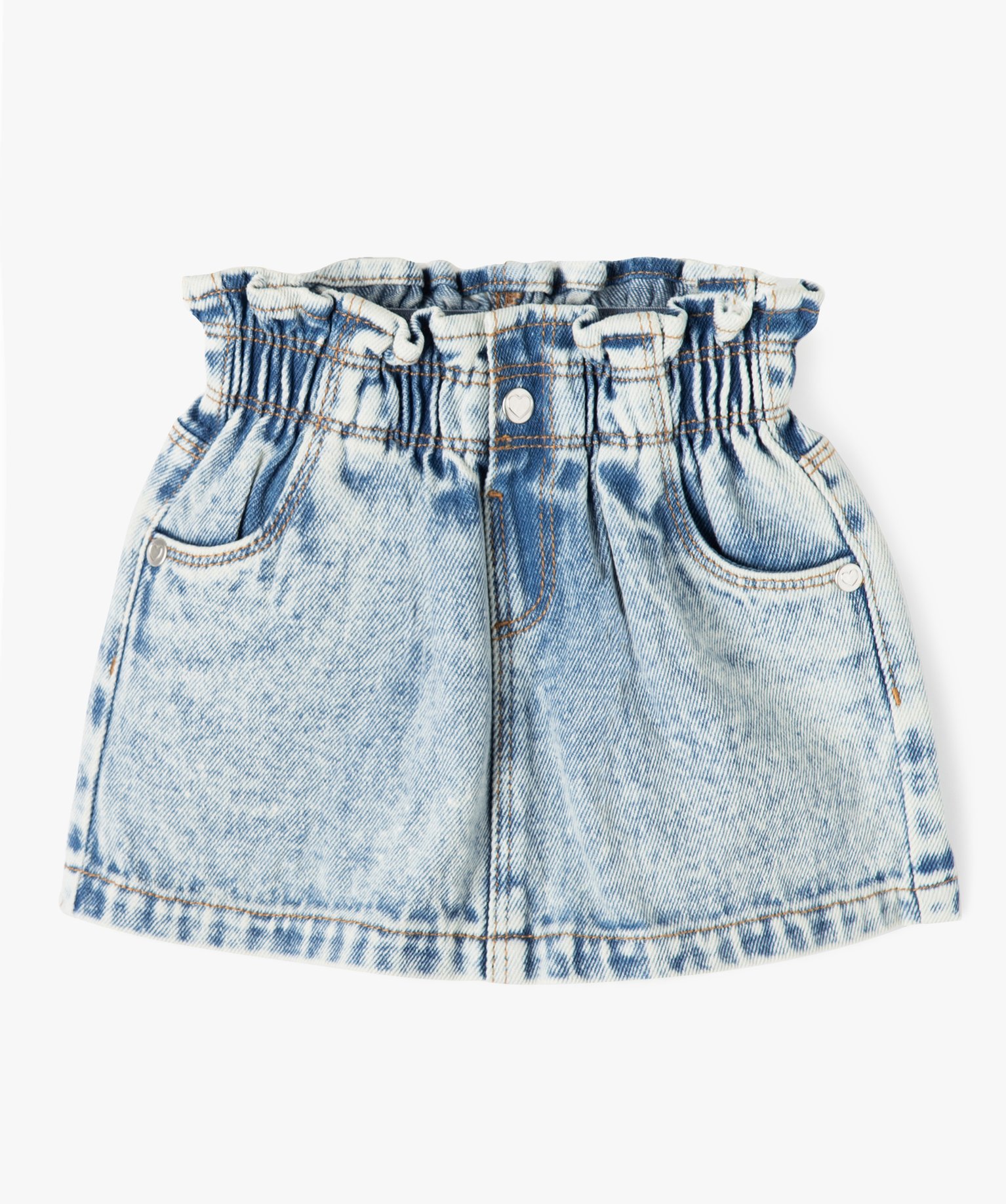 Jupe en jean délavé avec ceinture froncée bébé fille denim | GEMO