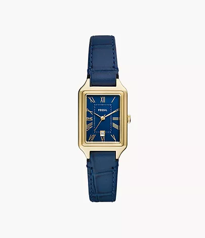 Fossil Uhr Raquel 3-Zeiger-Werk Datum LiteHide™-Leder Krokoprägung dunkelblau
