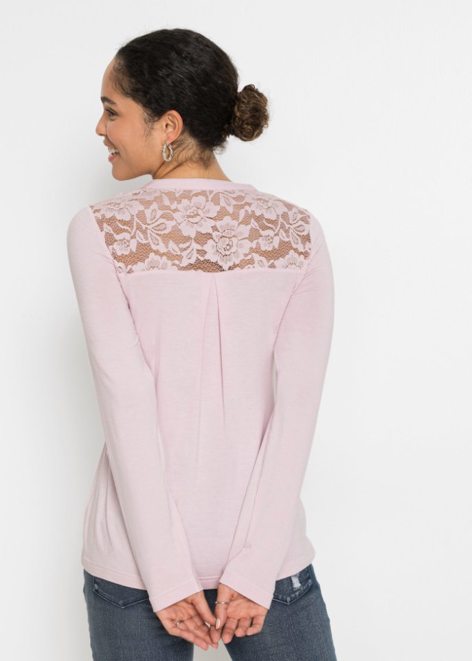 Henleyshirt mit Spitzeneinsatz