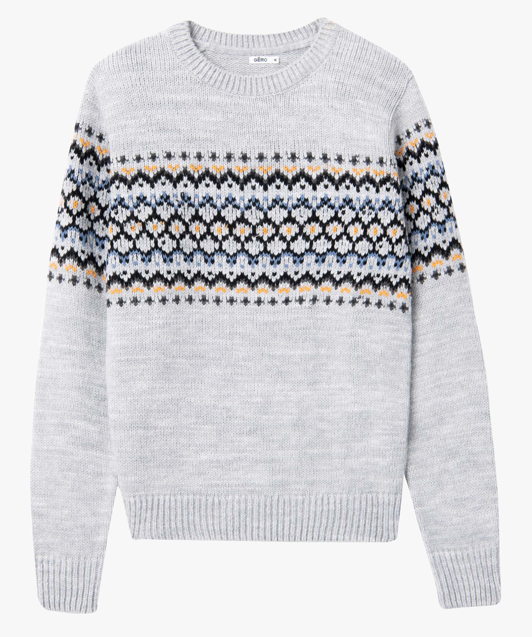 Pull de Nol homme motif jacquard gris clair | GEMO