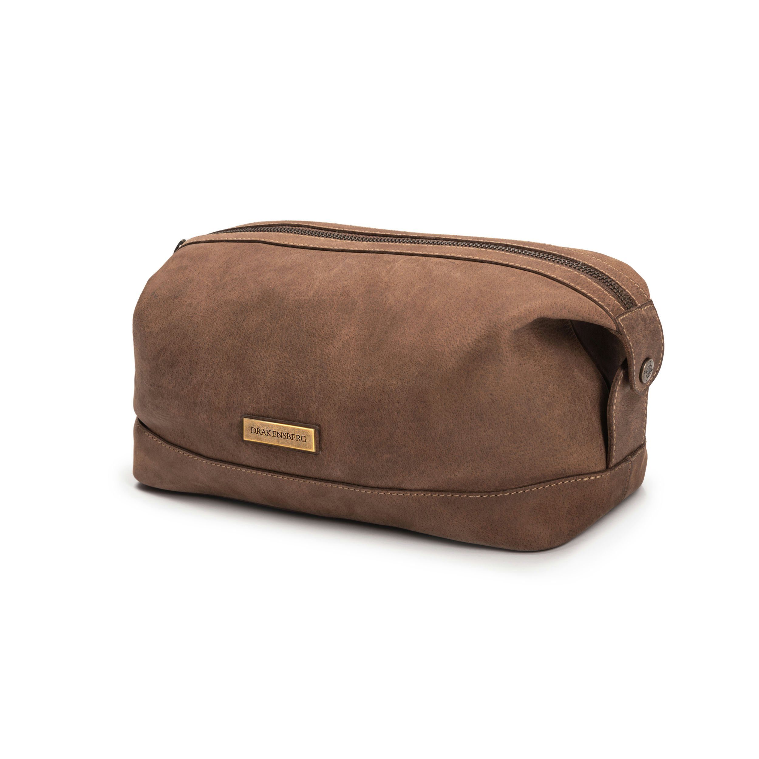 DRAKENSBERG Reisetasche Weekender David & Kulturbeutel Ben Havanna-Braun, handgemacht aus hochwertigen Büffelleder, für Damen und Herren