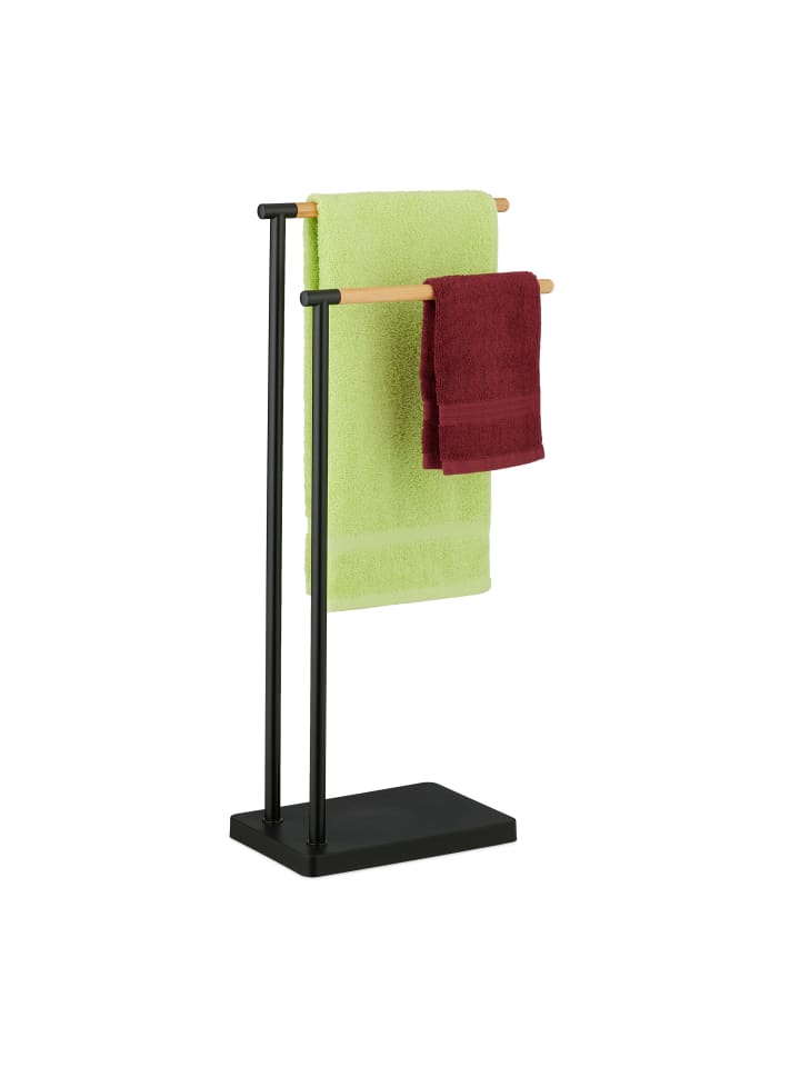 relaxdays Handtuchhalter in Schwarz/ Natur - (B)36,5 x (H)78 x (T)20 cm günstig kaufen onesize