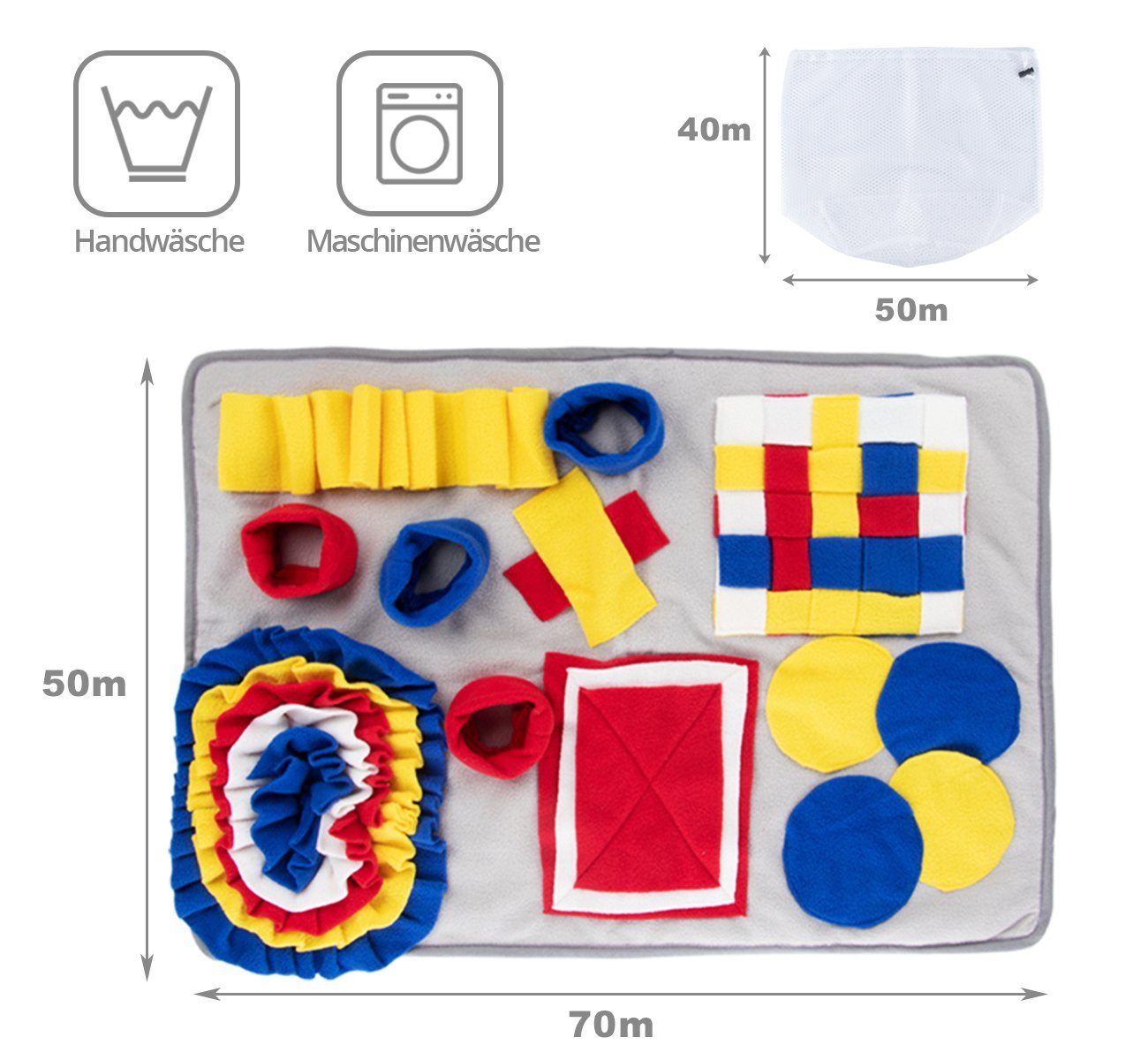 Homewit Hundematte Schnüffelteppich für Hunde 70x50cm Matte Hundespielzeug, Riechen rutschfest Hunde Intelligenzspielzeug