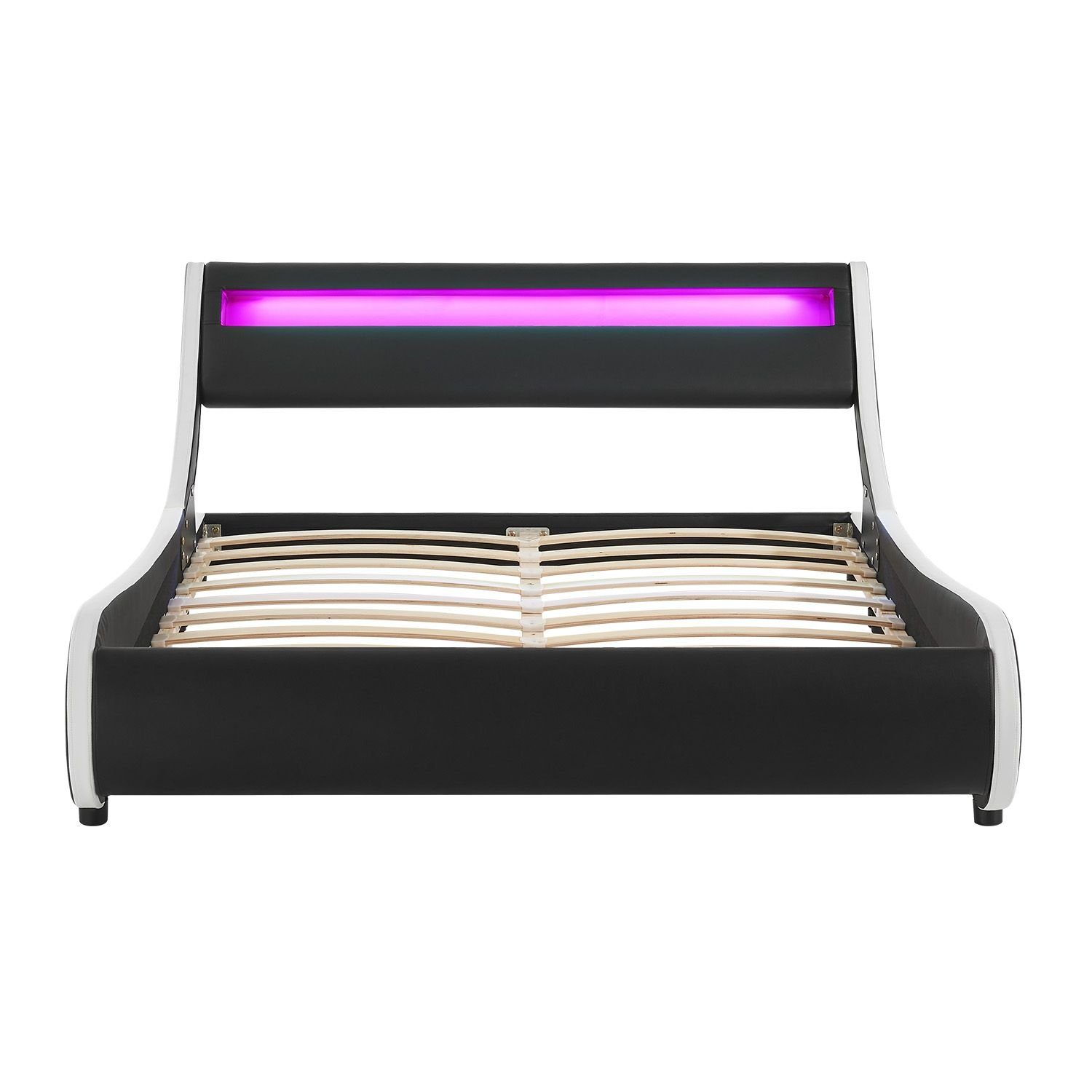 Juskys Polsterbett Valencia, 140 x 200 cm, Doppelbett mit Lattenrost, LED-Beleuchtung und Fernbedienung