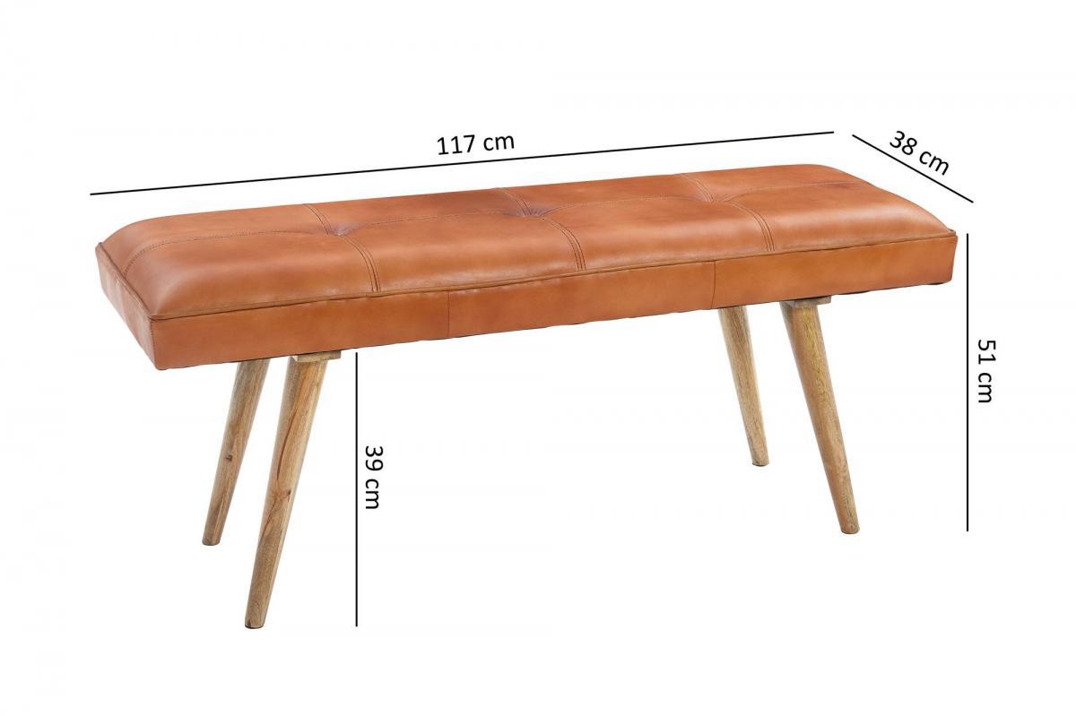 Wohnling Sitzbank SALIM Ziegenleder / Massivholz Bank 117x51x38 cm