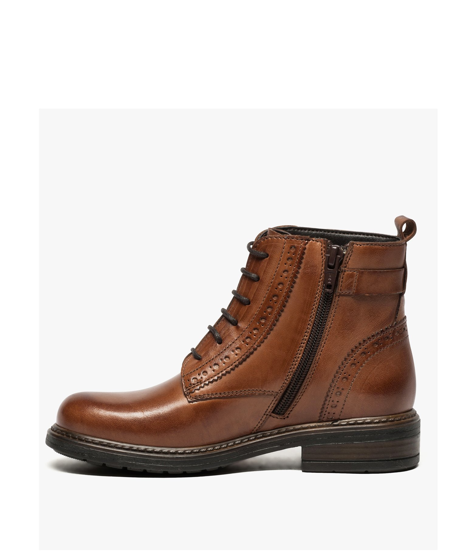 Boots fille zippées dessus cuir uni avec bordures perforées | GEMO