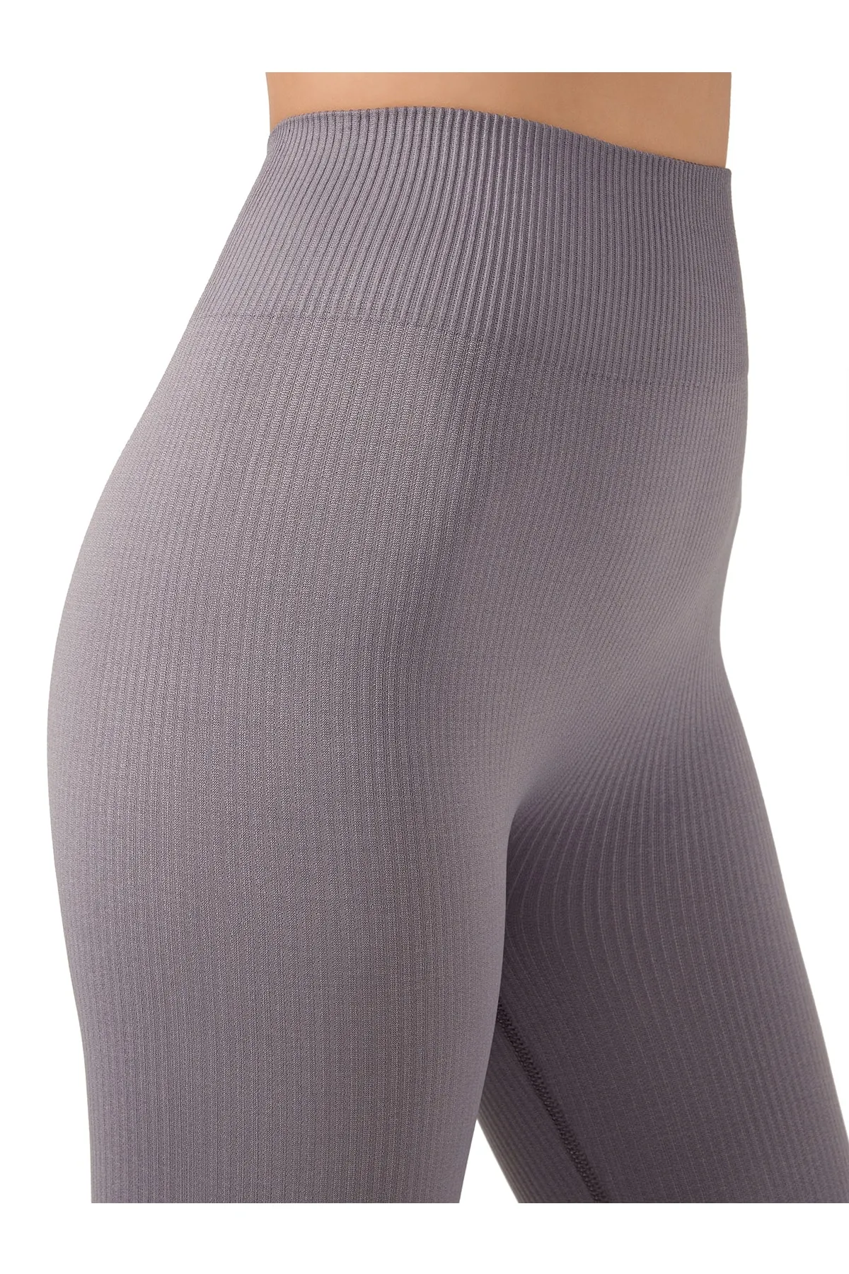 LOS OJOS  Anthrazitfarbene, nahtlose, gerippte Fitness-Leggings mit hoher Taille für Damen