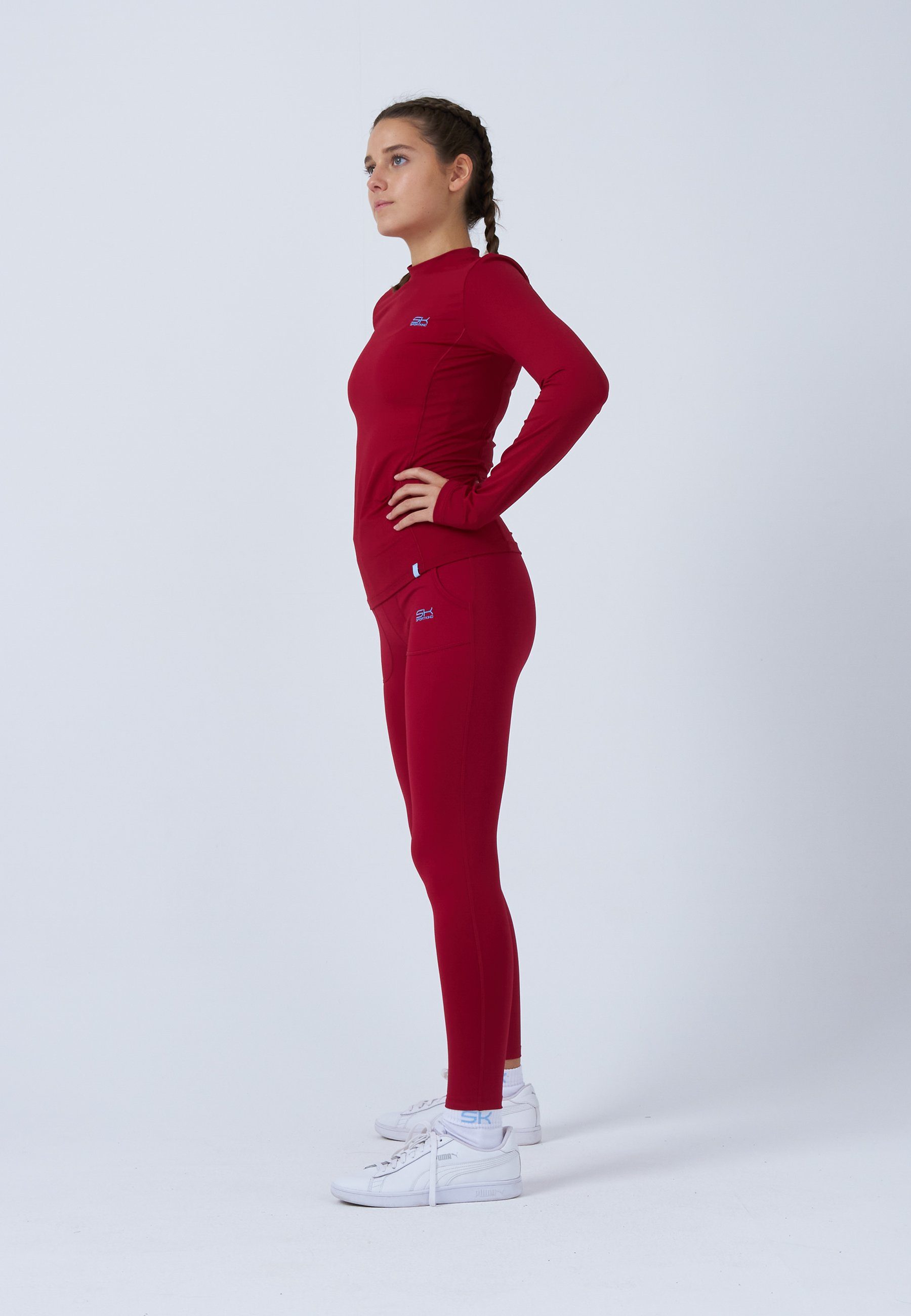 SPORTKIND Funktionsshirt Tennis Langarmshirt High-Neck Damen & Mädchen bordeaux rot