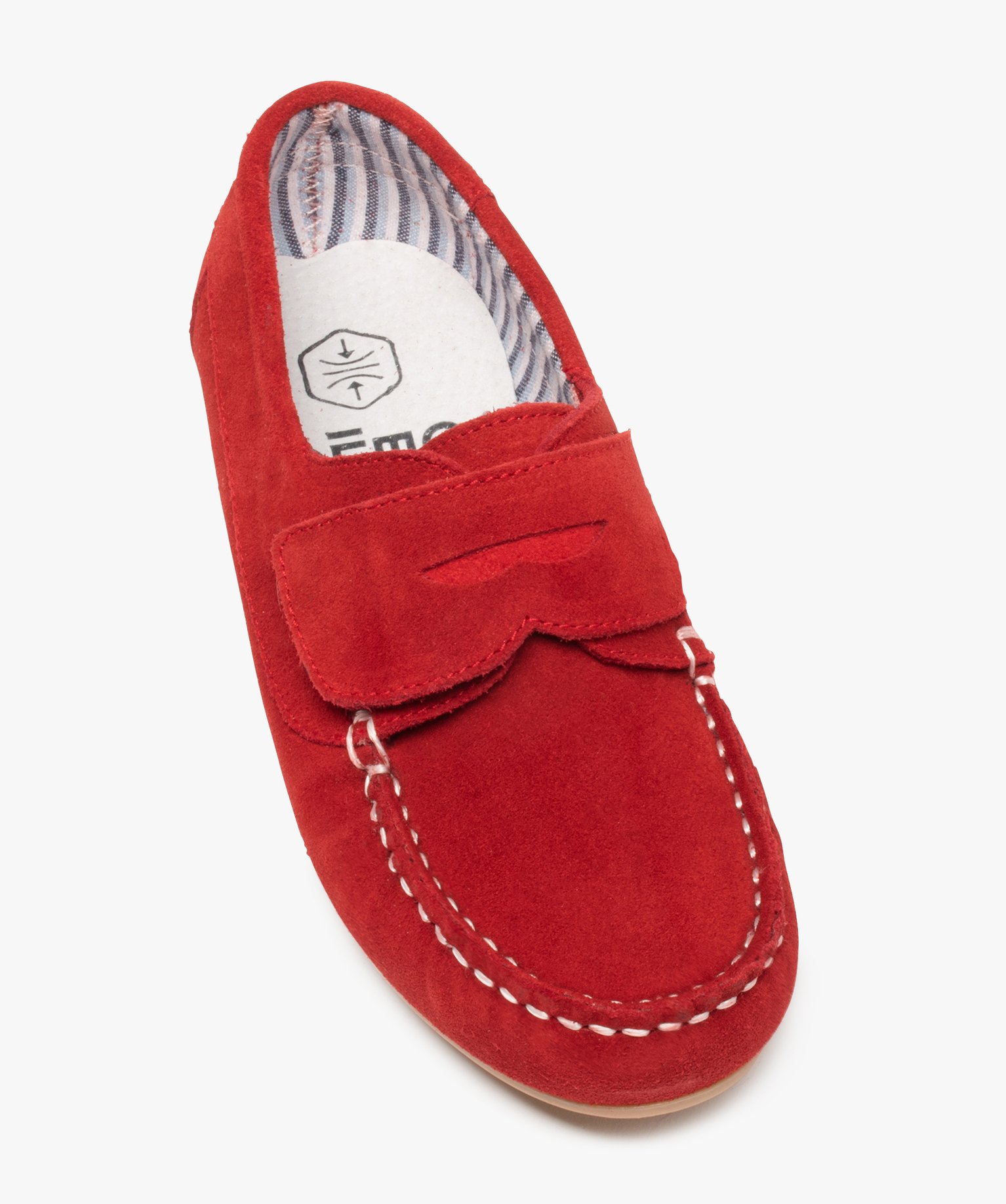 Mocassins Garçon à scratch dessus cuir retourné uni rouge fonce | GEMO