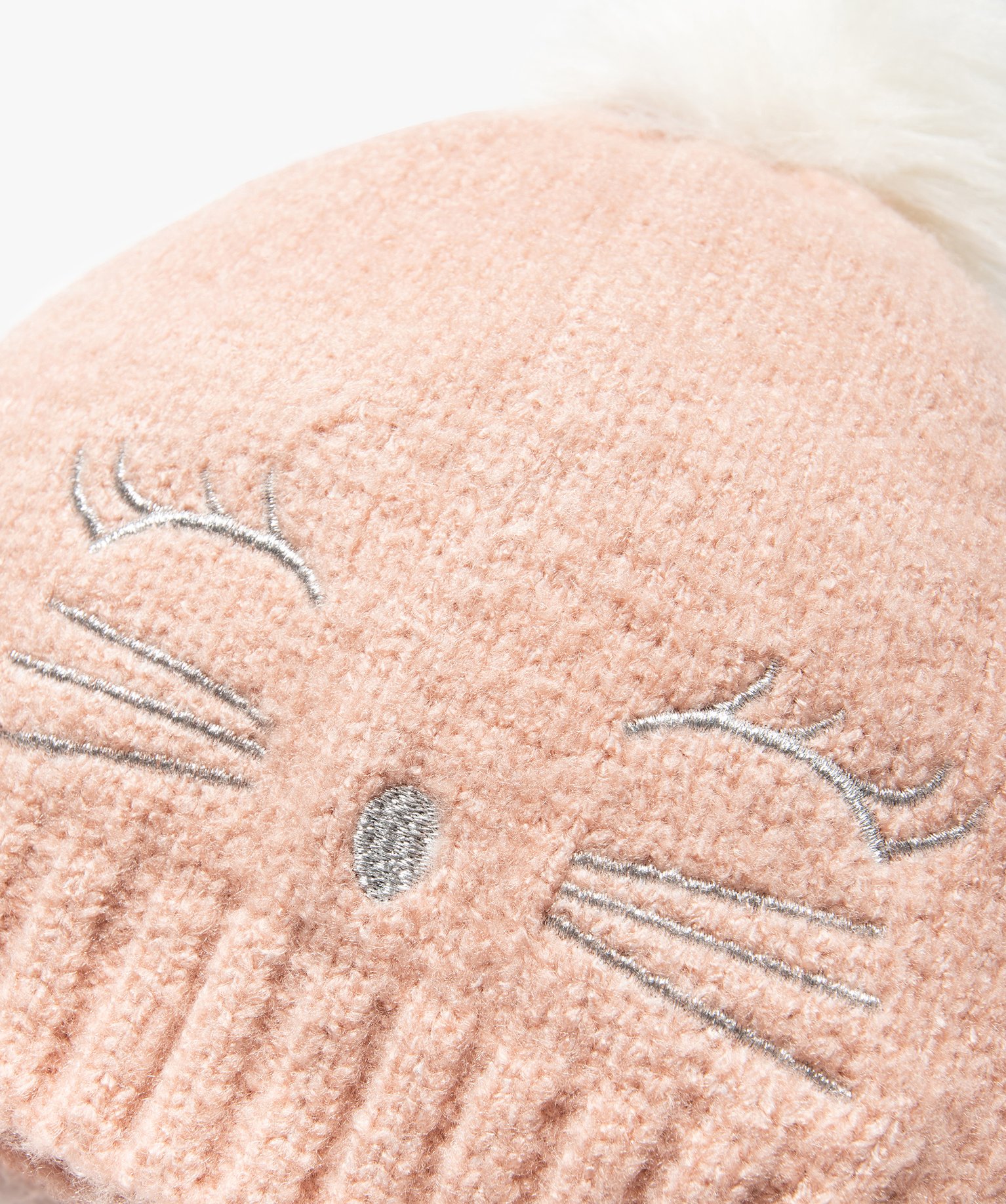 Bonnet fille avec pompon et broderie chat rose | GEMO