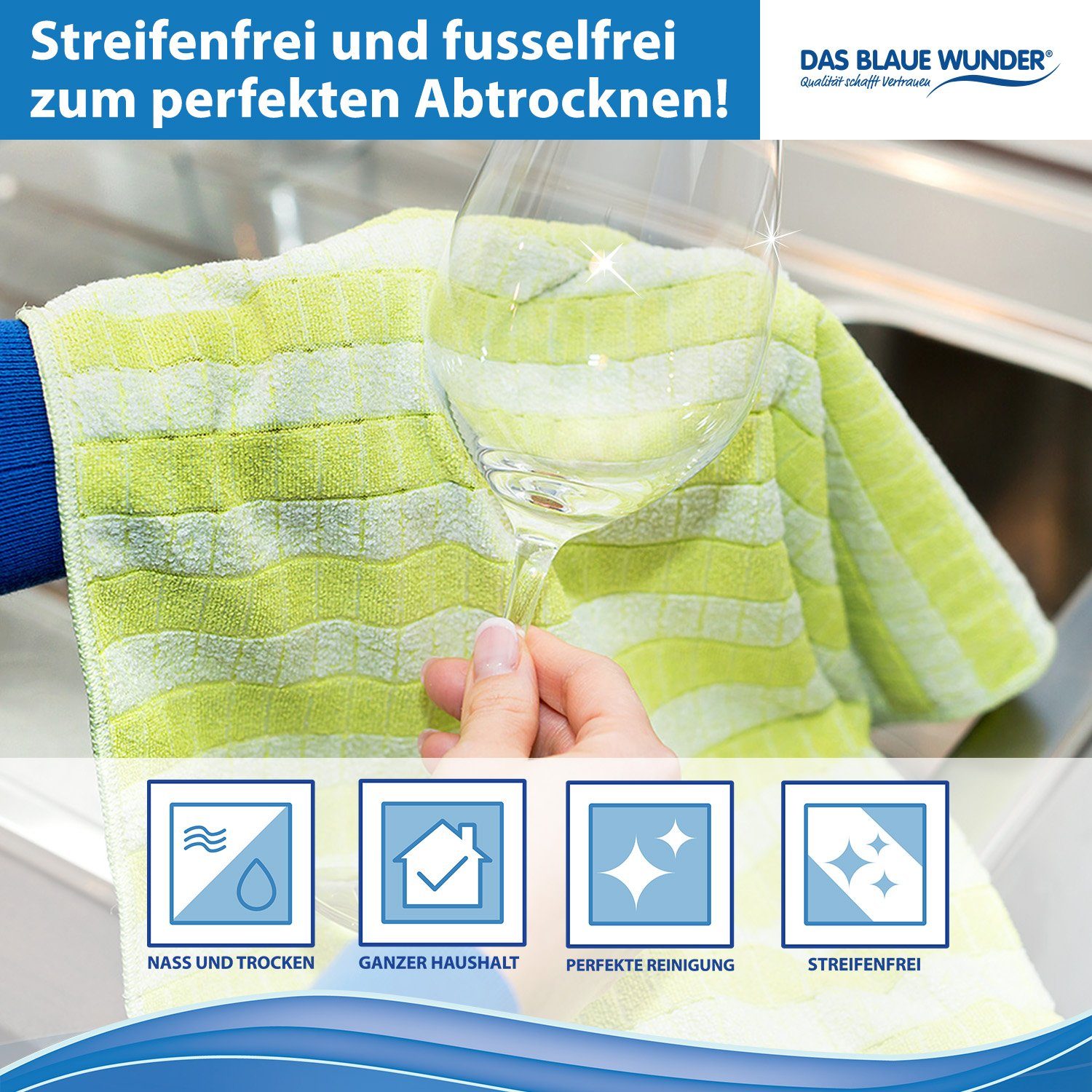 Das Blaue Wunder® Geschirrtuch EXTRA aus Bambusfasern für Küche und Haushalt, (5-tlg., Set: 60 x 40cm), Reinigen und Trocknen, Waschbar bis 95°C