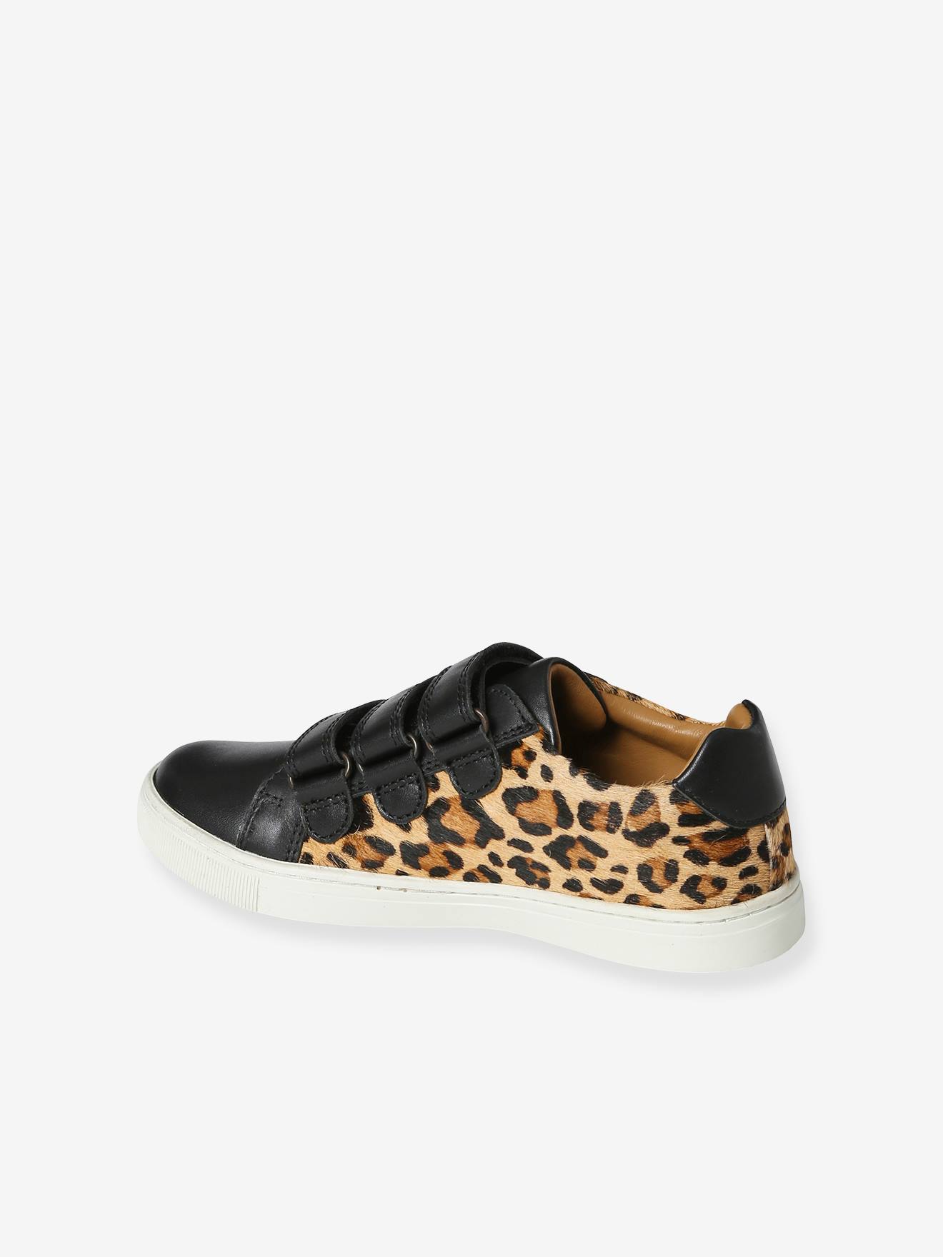 Baskets scratchées cuir imprimé léopard junior noir imprimé
