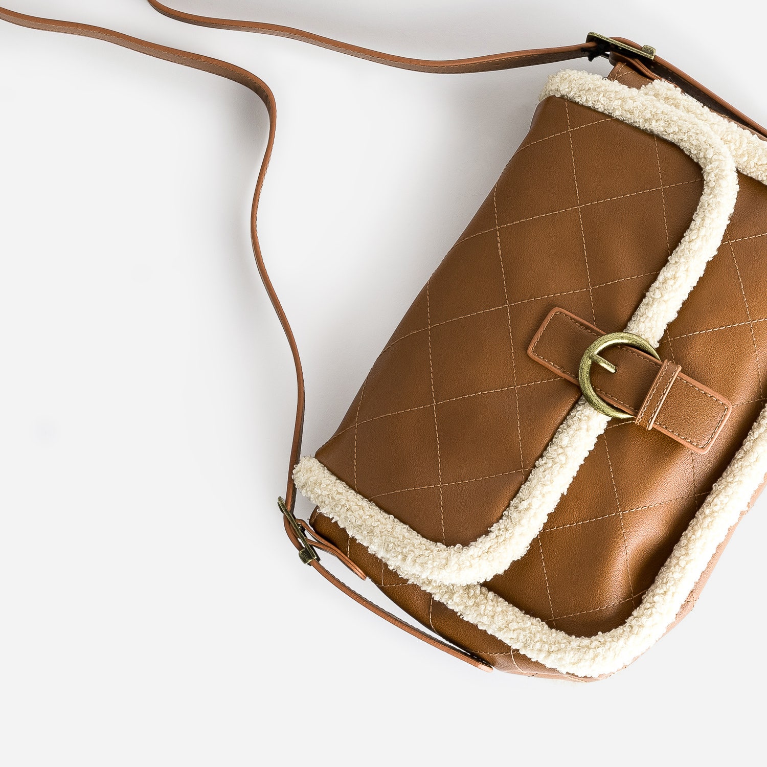 Sac besace camel bords fourrés