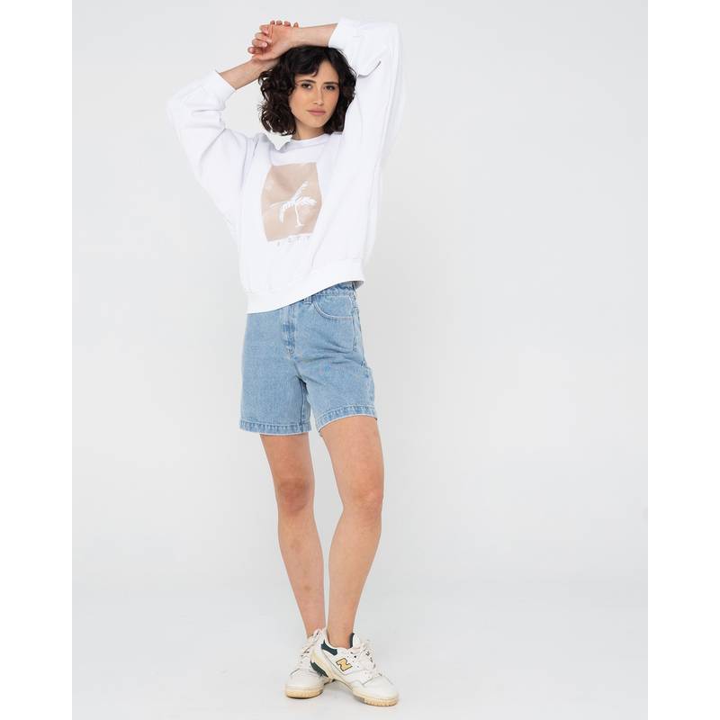 RUSTY SUNSET PALM OVERSIZE CREW NECK FLEECE Sweatshirt Damen
