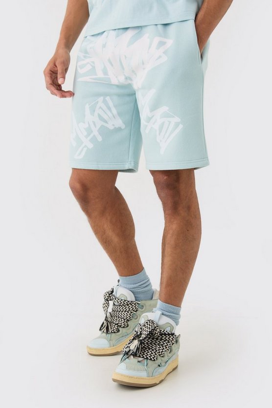 Lockere Jersey-Shorts mit Graffiti-Print
