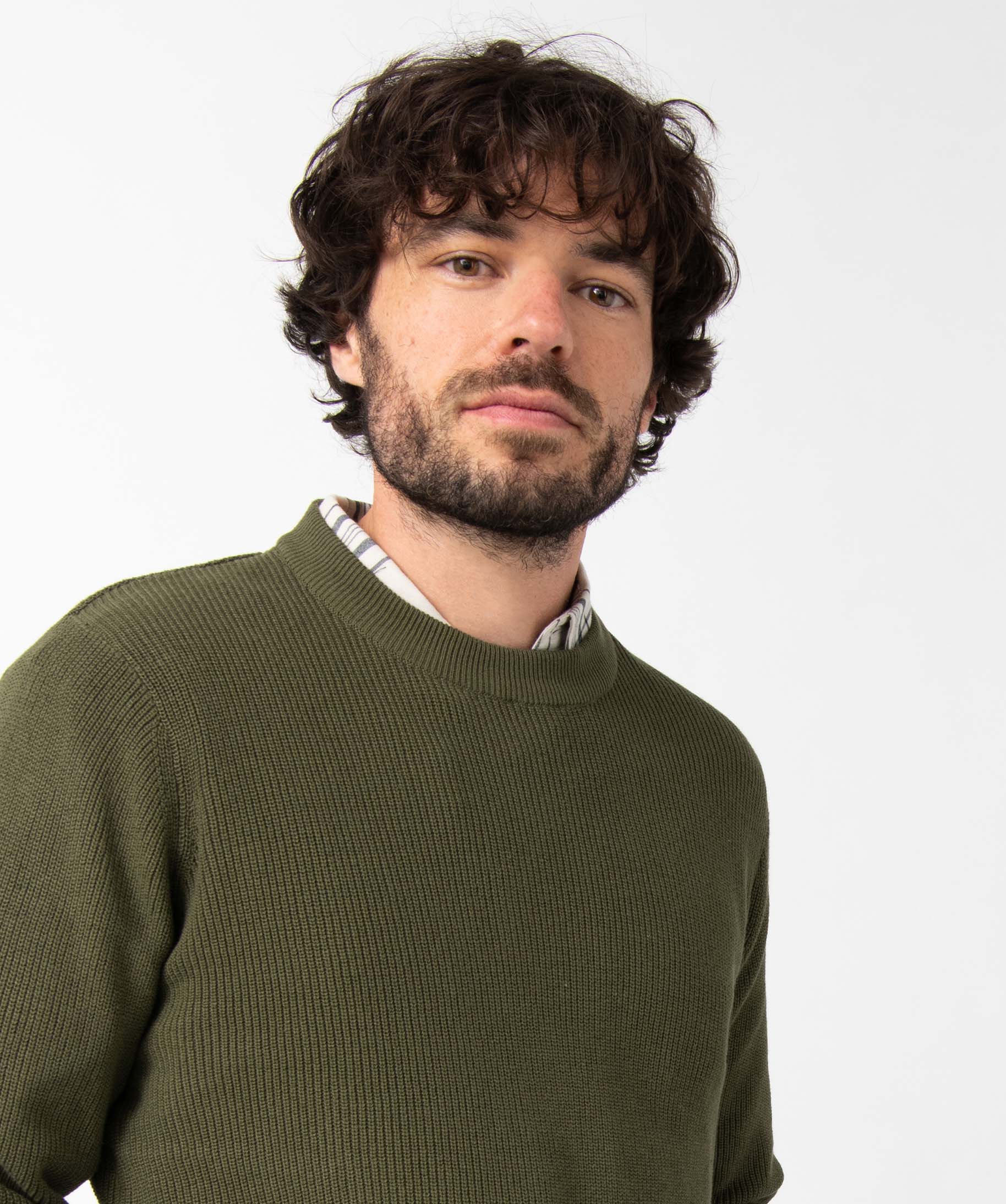 Pull homme en maille unie kaki | GEMO