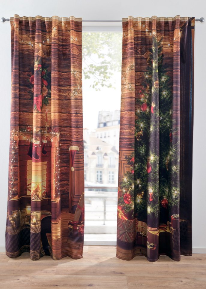 Verdunkelungsvorhang mit weihnachtlichem Druck (2er Pack)