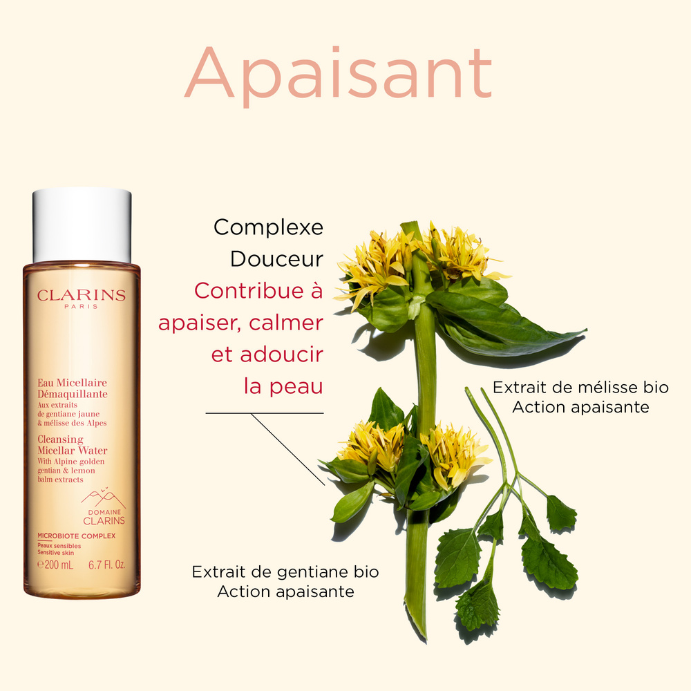 Clarins Eau Micellaire Démaquillante  Aux extraits de gentiane jaune & mélisse des Alpes Nettoyant