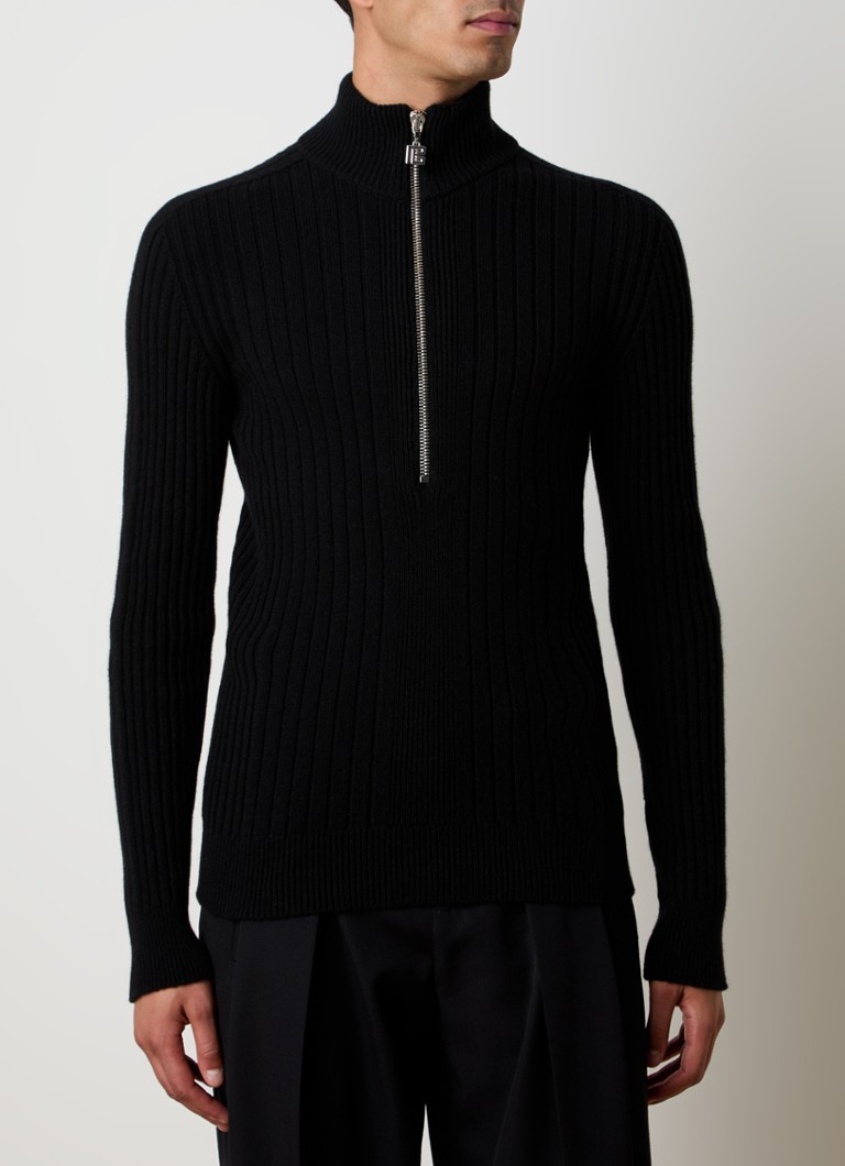 Maglione Balmain in cashmere a coste con mezza zip