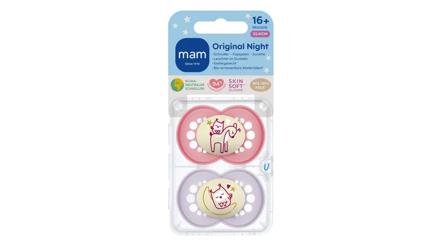 MAM Original Night, Silikon, 16+ M., 2 Stk., Reh/Eule