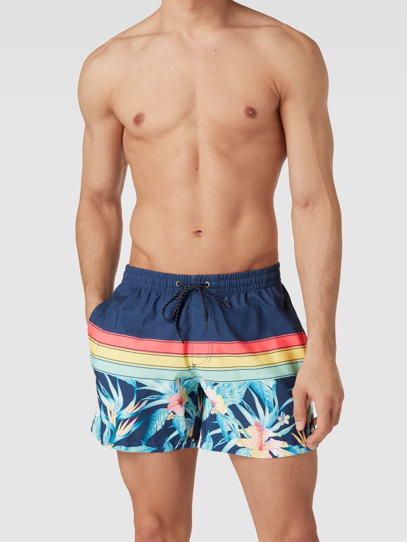 Badehose mit Allover-Muster Modell 'SPORT' in blau