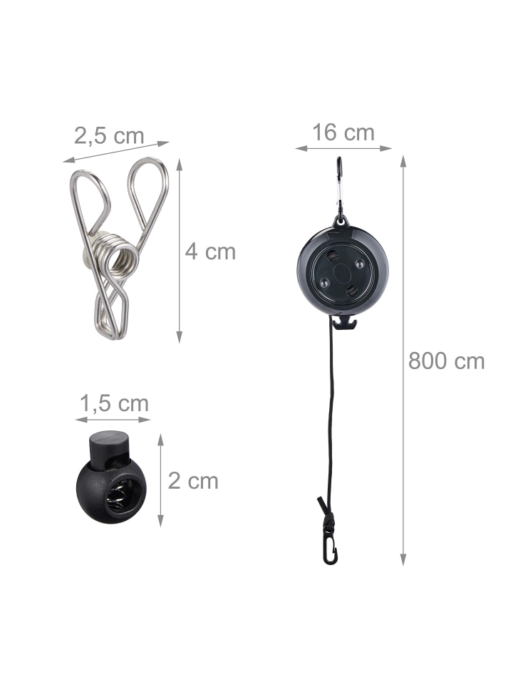 relaxdays Wäscheleine in Schwarz - (L)7,85 m günstig kaufen onesize