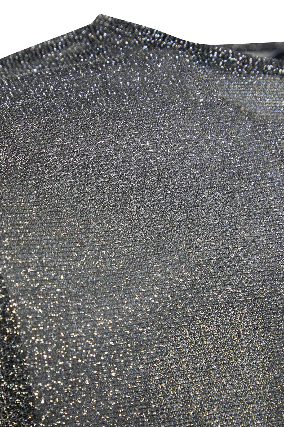 Trendyol Collection  Schwarze Lurex-Strickbluse mit Rundhalsausschnitt, reguläre/normale Passform, transparenter Tüll TWOAW24BZ00019