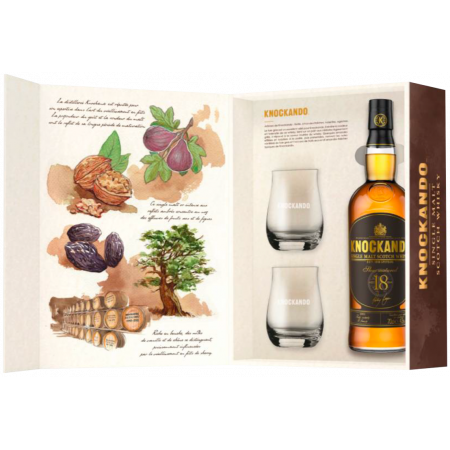 KNOCKANDO 18 ANS SLOW MATURED + 2 VERRES - COFFRET SAVEUR D'ECOSSE