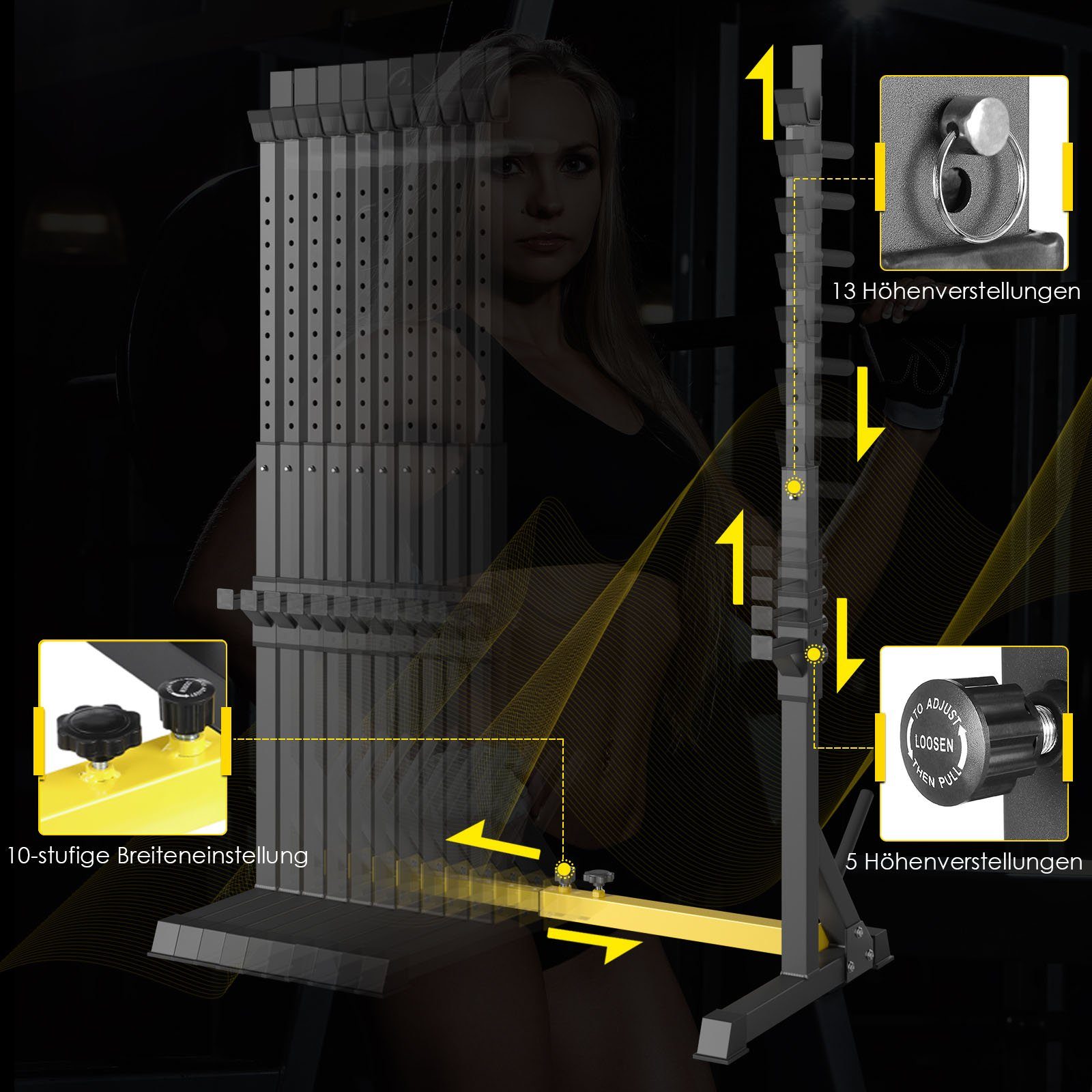 Femor Hantelbank, Squat Rack, Langhantelablage verstellbar bis 200kg