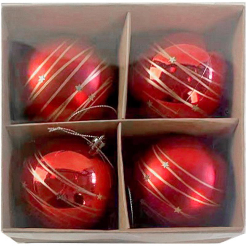 Home Julekule 4-pk 8 cm, m/dekor plast