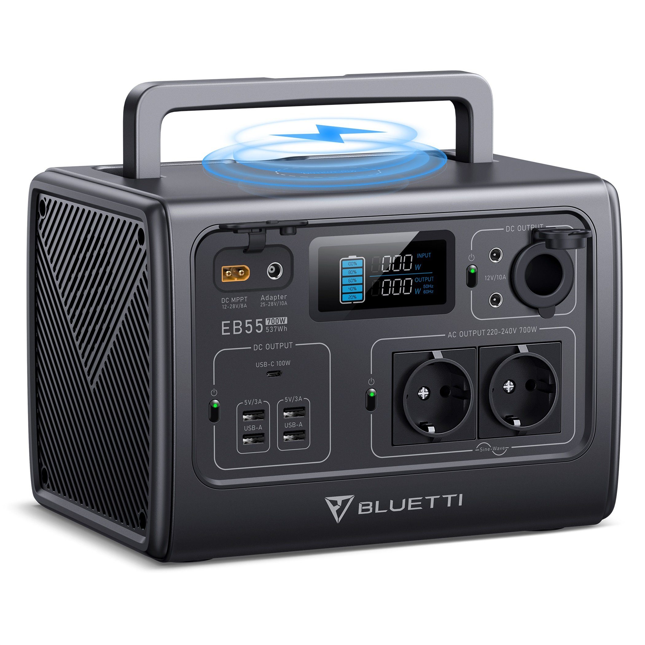 BLUETTI Stromerzeuger Tragbare Powerstation EB55, 537Wh LiFePO4 Batterie-Backup, (Solar Generator für Outdoor Camping), 2 700W AC Ausgängen, 100W Type-C