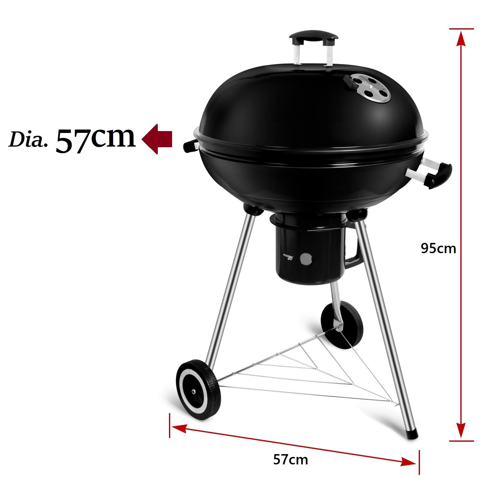 SunJas Holzkohlegrill CA-208, BBQ Kugelgrill XXXL Standgrill Grillwagen Rundgrill kohlegrill