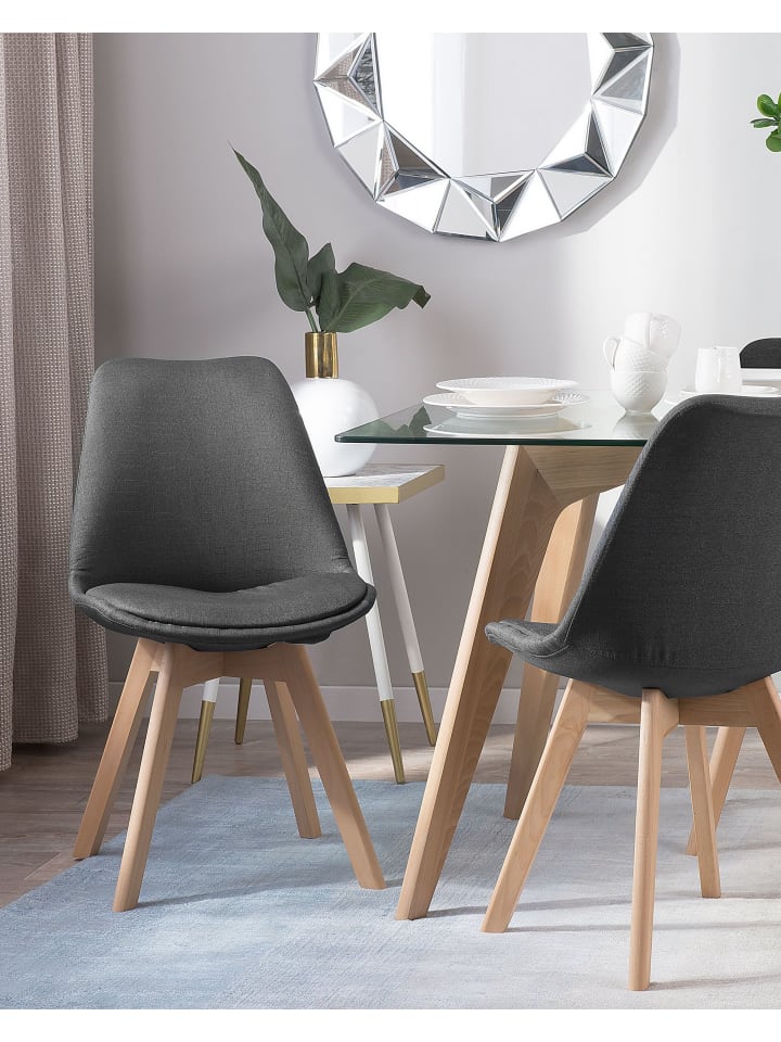 Beliani 2er-Set Esszimmerstuhl DAKOTA II in Grau/Heller Holzfarbton günstig kaufen onesize