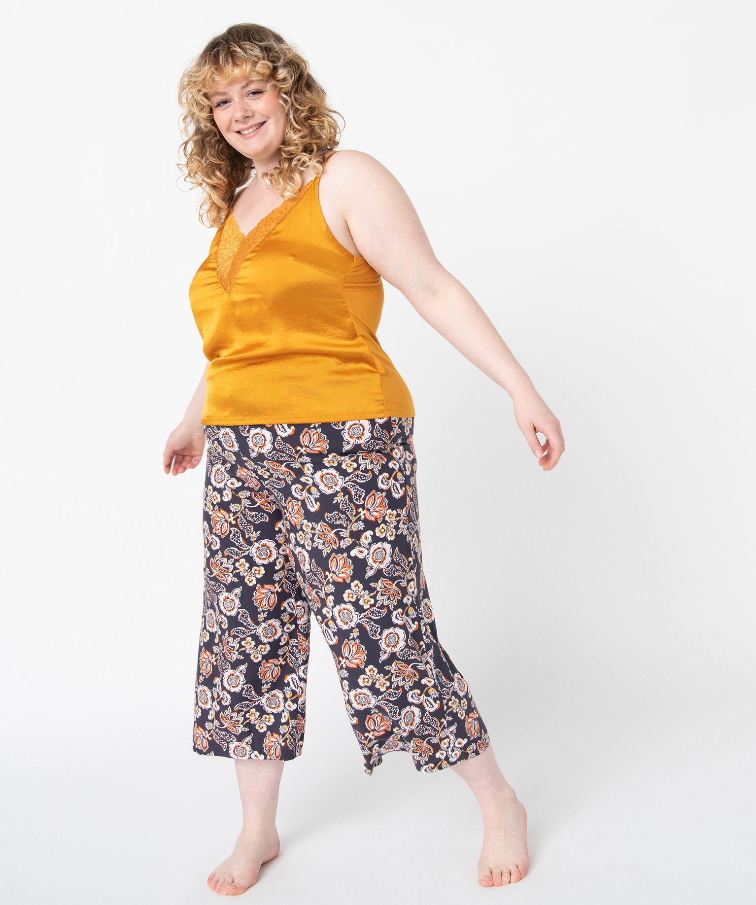 Débardeur femme grande taille avec empiècement dentelle jaune | GEMO