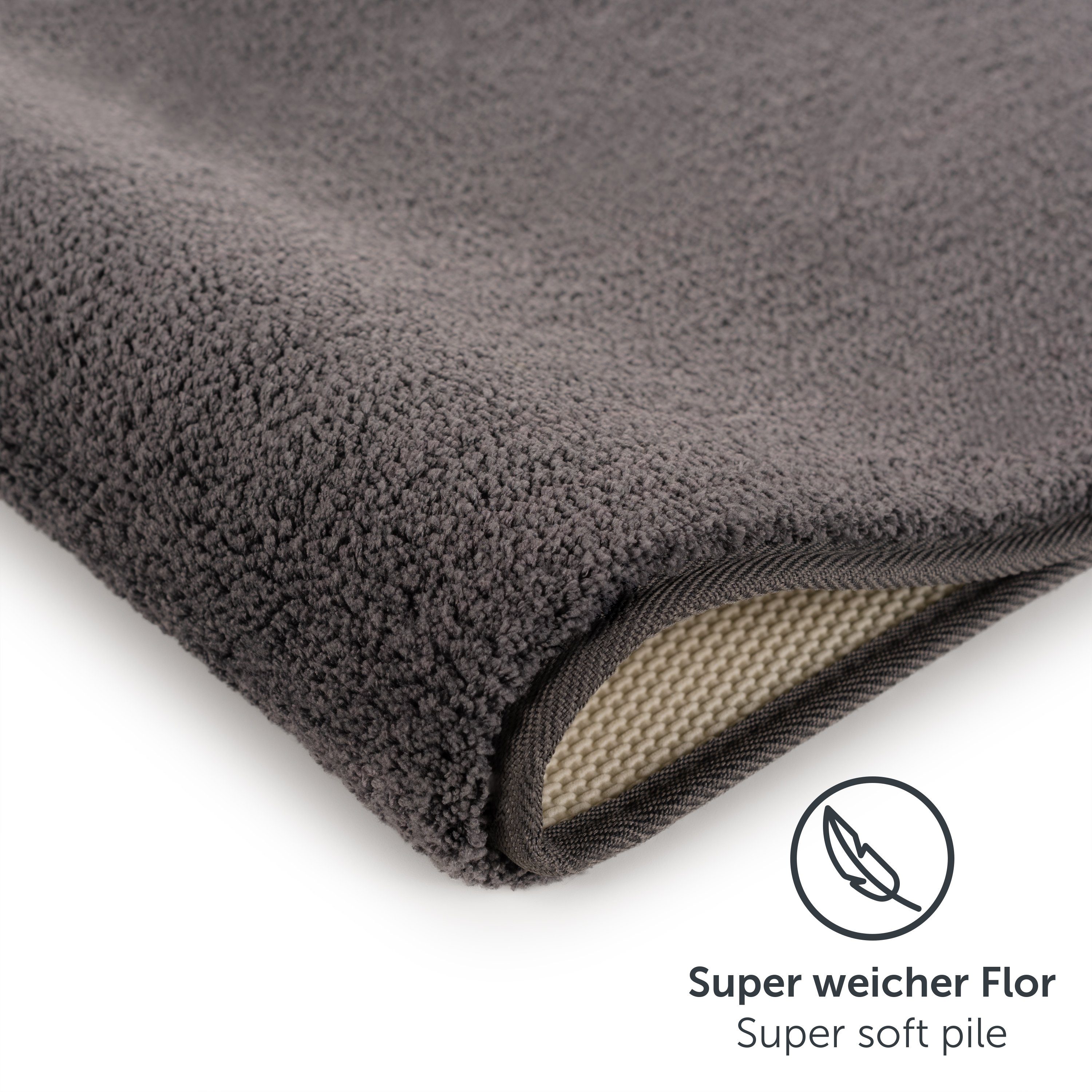 Badematte Badezimmerteppich rutschfest, weiche Badematte Blumtal, rutschsicher, strapazierfähig, waschbar, Polyester, Badvorleger in 50x80 cm - waschbar