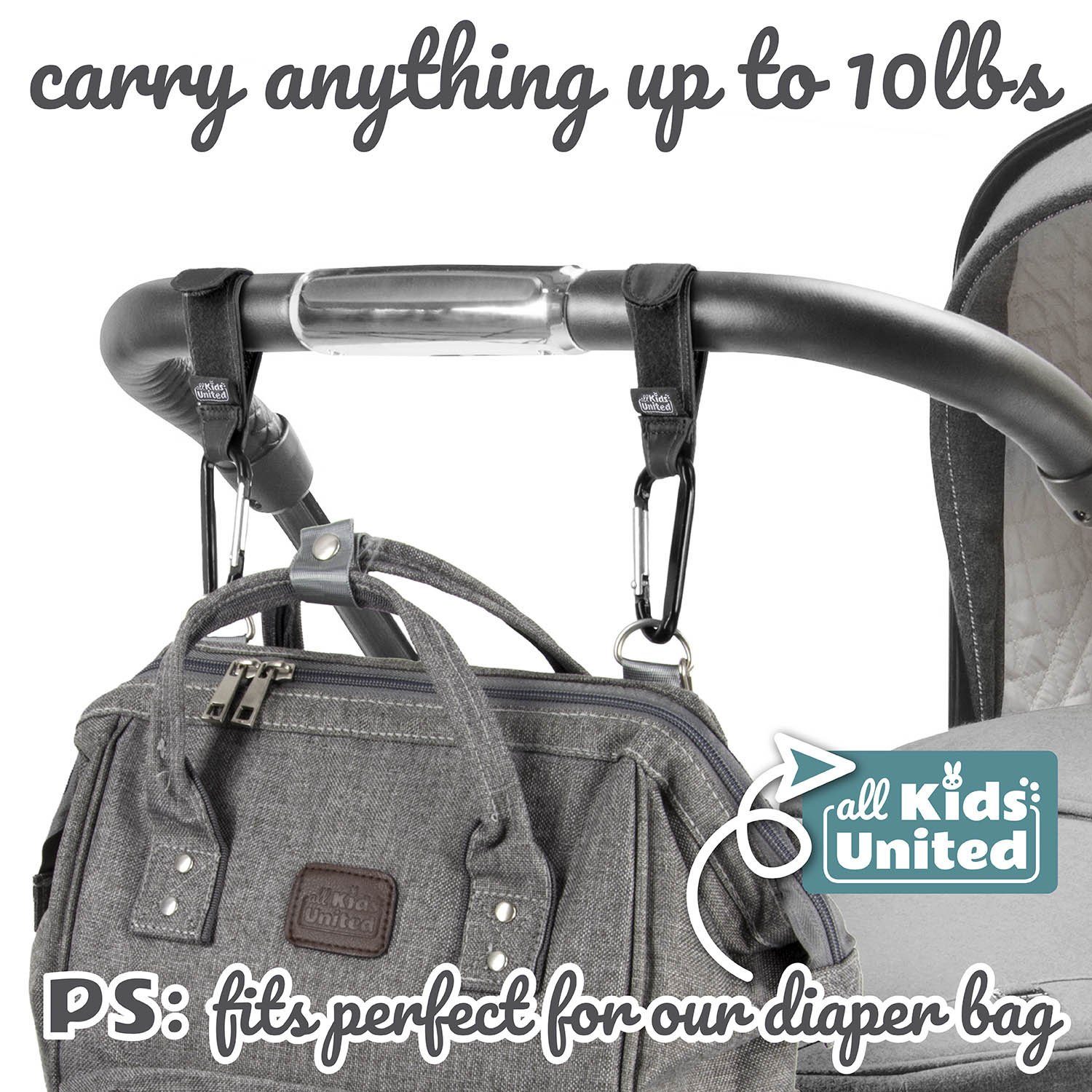 all Kids United Karabiner Kinderwagen-Haken für Windeltasche, (Wickel-Taschen-Haken), Klettverschluss-Karabiner