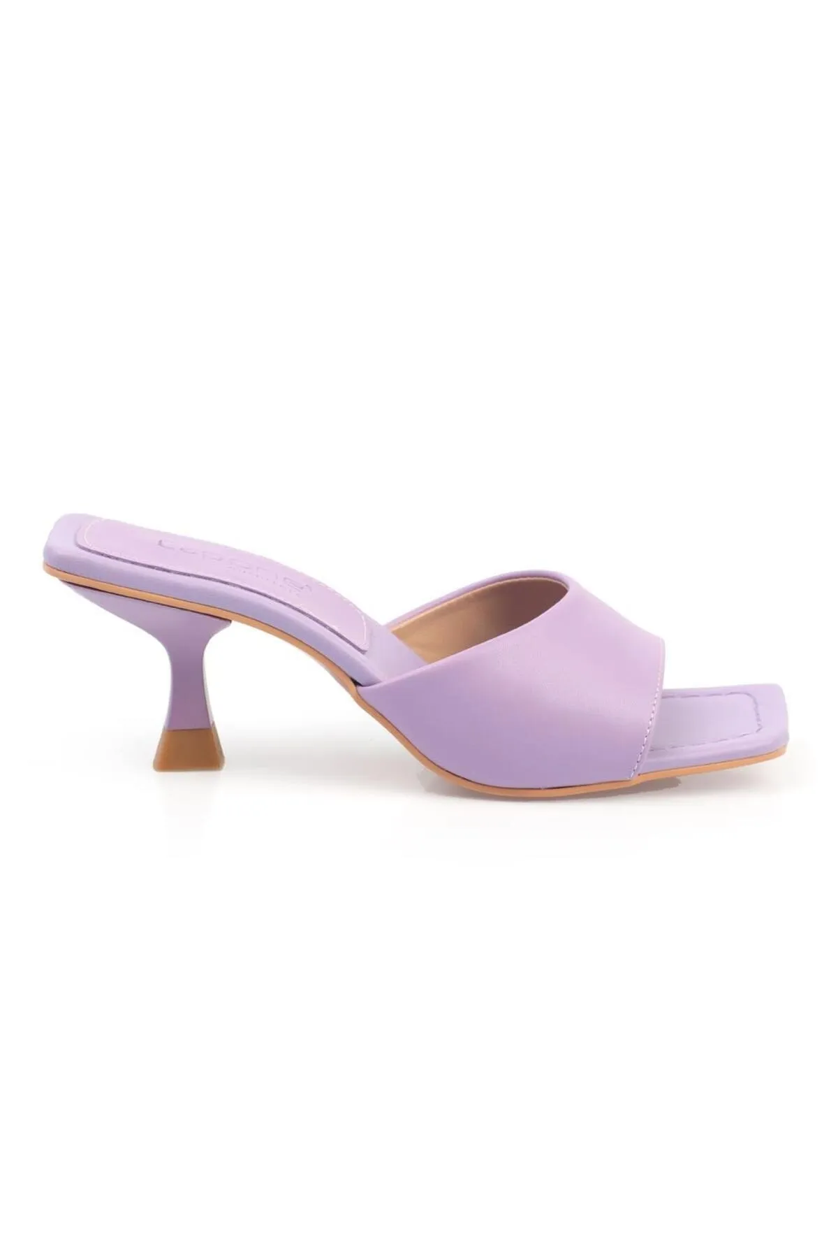 Capone Outfitters  Capone Blunt Toe Single Strap Hourglass Heeled Lilac Damenhausschuhe