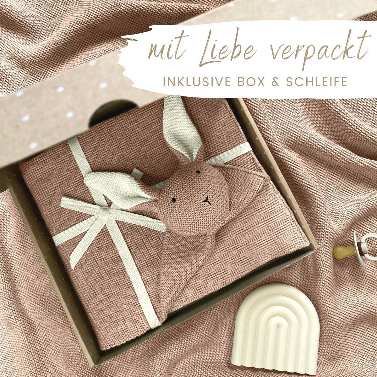 Babydecke DIKOS® Babydecke SCHMUSE-HASE Baby Geschenk Mädchen Junge Geschenkset, DIKOS, Geschenk zur Geburt, PREMIUM Qualität, 100 % BIO Baumwolle, nachhaltig