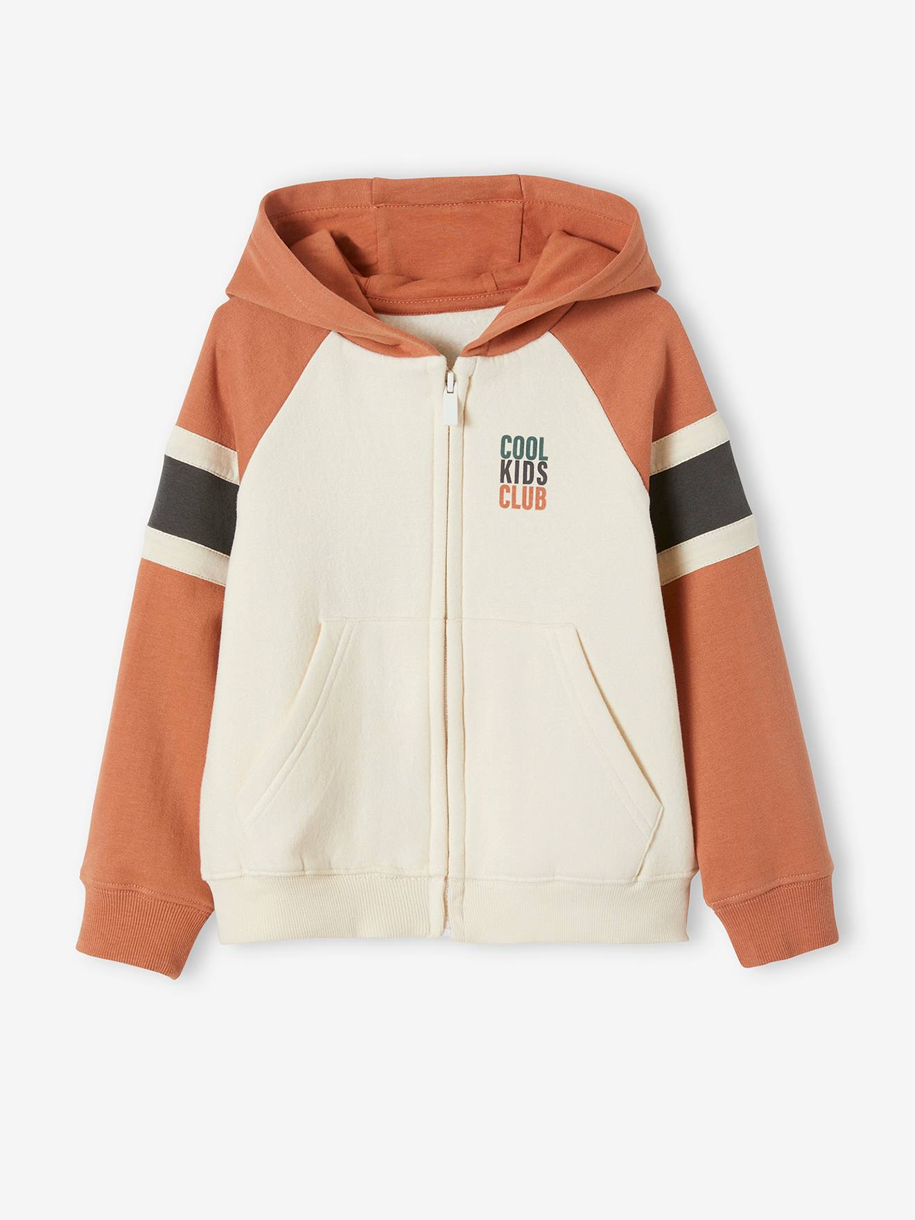 Sweat zippé à capuche grand motif dos garçon gris clair chiné