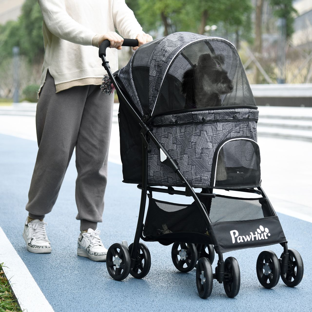 PawHut Hundewagen, faltbarer Hundetrolley, Hundebuggy mit Kissen, Katzenwagen