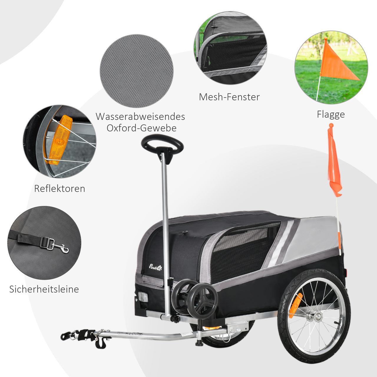 PawHut 2-in-1 Hundeanhänger Trolley für Haustier Lastenanhänger Schwarz Silber
